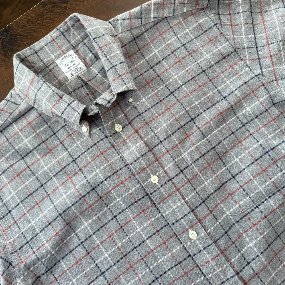 Brooks Brothers Shirt‎ Mens XL Gray Plaid Button Down Flannel Supima Cotton